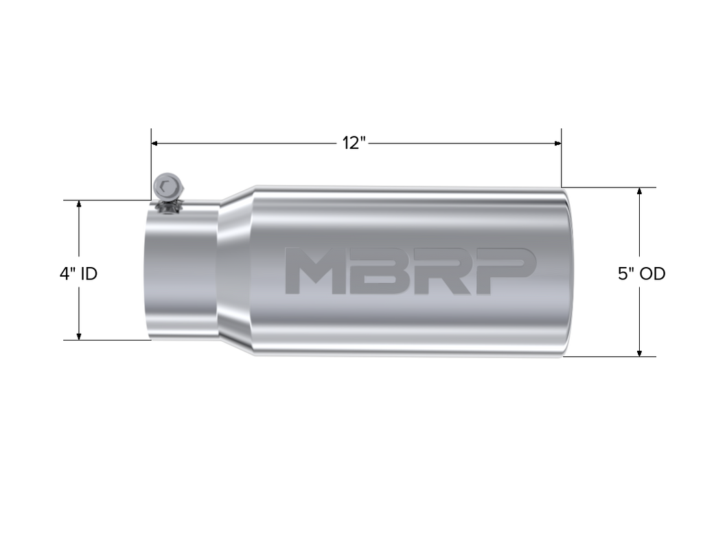 Exhaust Tail Pipe Tip 5 Inch O.D. Rolled Straight 4 Inch Inlet 12 Inch Length T304 Stainless Steel MBRP