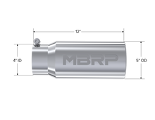 Cargar imagen en el visor de la galería, Exhaust Tail Pipe Tip 5 Inch O.D. Rolled Straight 4 Inch Inlet 12 Inch Length T304 Stainless Steel MBRP