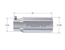 Exhaust Tail Pipe Tip 5 Inch O.D. Rolled Straight 4 Inch Inlet 12 Inch Length T304 Stainless Steel MBRP