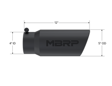 Cargar imagen en el visor de la galería, Exhaust Tip 5 Inch O.D. Angled Rolled End 4 Inch Inlet 12 Inch Length-Black Finish MBRP