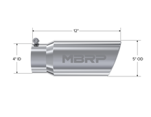 Cargar imagen en el visor de la galería, Exhaust Tail Pipe Tip 5 Inch O.D. Angled Rolled End 4 Inch Inlet 12 Inch Length T304 Stainless Steel MBRP