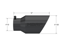 Black Coated Exhaust Tail Pipe Tip 6 Inch OD Dual Wall Angled 4 Inch Inlet 12 Inch Length MBRP