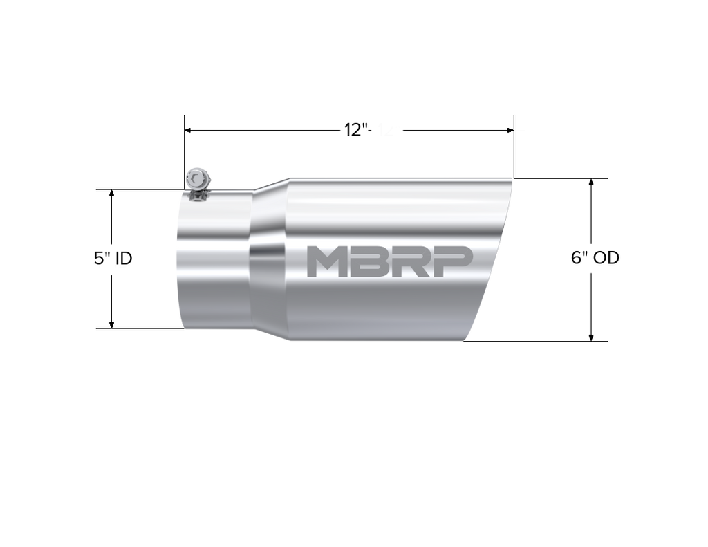 Exhaust Tail Pipe Tip 6 Inch O.D. Dual Wall Angled 5 Inch Inlet 12 Inch Length T304 Stainless Steel MBRP