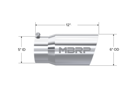 Exhaust Tail Pipe Tip 6 Inch O.D. Dual Wall Angled 5 Inch Inlet 12 Inch Length T304 Stainless Steel MBRP