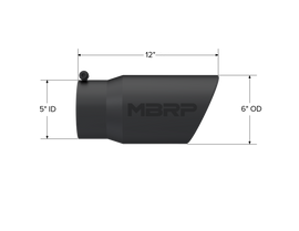 Exhaust Tip 6 Inch O.D. Angled Rolled End 5 Inch Inlet 12 Inch Length Black Coated MBRP