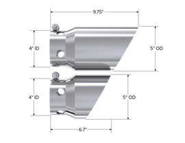 4 Inch Inlet 5 Inch Tip Cover Set-6 3/4 Inch And 9 3/4 Inch Length T304 Stainless Steel MBRP