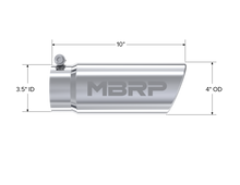 Load image into Gallery viewer, T304 Stainless Steel Tip, 4 Inch OD Angled Rolled End, 3.5 Inch Inlet, 10 Inch length, MBRP