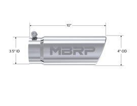 T304 Stainless Steel Tip, 4 Inch OD Angled Rolled End, 3.5 Inch Inlet, 10 Inch length, MBRP