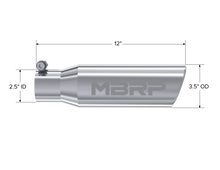 Load image into Gallery viewer, Exhaust Tip 3 1/2 Inch O.D. Angled Rolled End 2 1/2 Inch Inlet 12 Inch Length T304 Stainless Steel MBRP