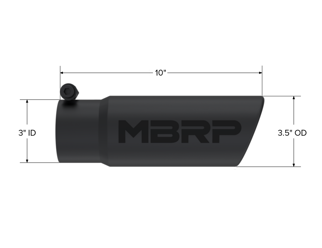 Exhaust Tip 3 1/2 Inch O.D. Angled Rolled End 3 Inch Inlet 10 Inch Length Black T304 Stainless Steel MBRP