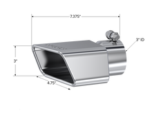 Load image into Gallery viewer, Exhaust Tip 4 3/4 Inch X 3 Inch ID Rectangle Angled Cut 3 Inch O.D. Inlet Passenger Side 7 3/8 Inch Length T304 Stainless Steel MBRP