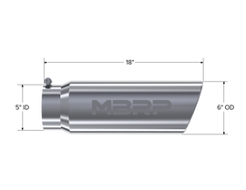 Exhaust Tip 6 Inch O.D. Angled Rolled End 5 Inch Inlet 18 Inch Length T304 Stainless Steel MBRP