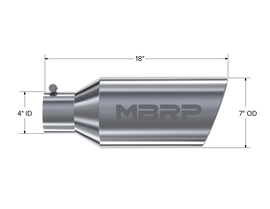 Exhaust Tail Pipe Tip 7 Inch O.D. Rolled End 4 Inch Inlet 18 Inch Length T304 Stainless Steel MBRP