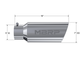 Exhaust Tip 7 Inch O.D. Rolled End 5 Inch Inlet 18 Inch Length T304 Stainless Steel MBRP