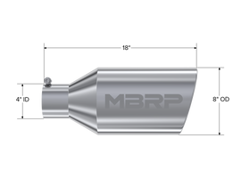 Exhaust Tip 8 Inch O.D. Rolled End 4 Inch Inlet 18 Inch Length T304 Stainless Steel MBRP