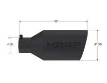 Cargar imagen en el visor de la galería, Exhaust Tip 8 Inch O.D. Rolled End 4 Inch Inlet 18 Inch Length Black Finish MBRP