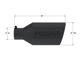 Exhaust Tip 8 Inch O.D. Rolled End 4 Inch Inlet 18 Inch Length Black Finish MBRP