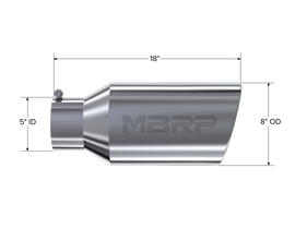 Exhaust Tip 8 Inch O.D. Rolled End 5 Inch Inlet 18 Inch Length T304 Stainless Steel MBRP