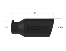 Exhaust Tip 8 Inch O.D. Rolled End 5 Inch Inlet 18 Inch Length Black MBRP
