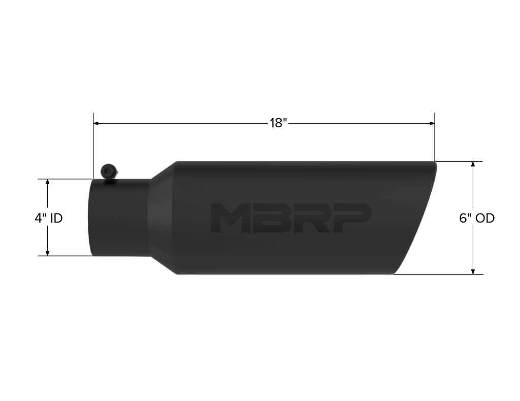 Exhaust Tip 6 Inch O.D. Rolled End 4 Inch Inlet 18 Inch Length Black Finish MBRP