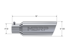 Cargar imagen en el visor de la galería, Exhaust Tip 6 Inch O.D. Rolled End 4 Inch Inlet 18 Inch Length T304 Stainless Steel MBRP