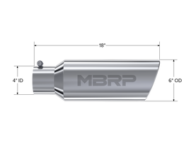 Exhaust Tip 6 Inch O.D. Rolled End 4 Inch Inlet 18 Inch Length T304 Stainless Steel MBRP