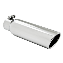 Cargar imagen en el visor de la galería, 3.5 Inch OD 2.5 Inch Inlet 12 Inch Length Angled Cut Rolled End Clampless-No Weld T304 Stainless Steel MBRP
