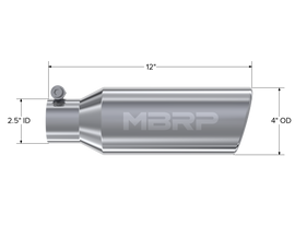 4 Inch OD 2.5 Inch Inlet 12 Inch Length Exhaust Tail Pipe TipAngled Cut Rolled End Clampless-No Weld T304 Stainless Steel MBRP