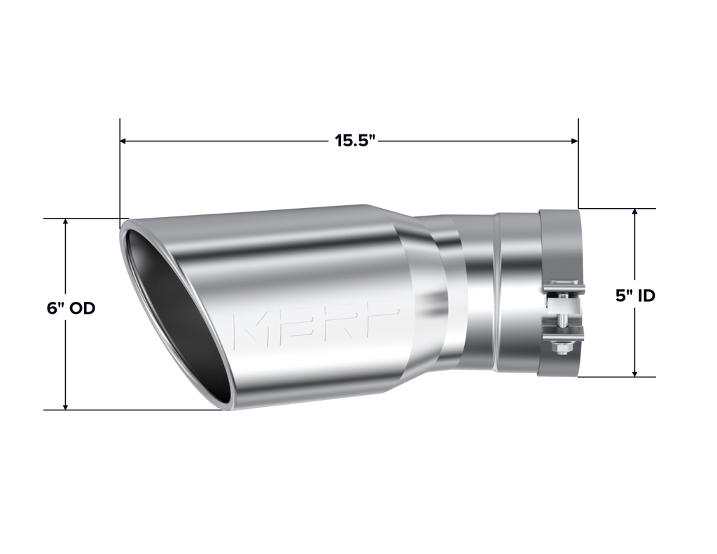 2015-UP Chevrolet/ GMC 2500/ 3500 Duramax Exhaust Tip 6 Inch O.D. Angled Rolled End 5 Inch Inlet 15 1/2 Inch Length 30 Degree Bend T304 Stainless Steel MBRP