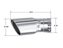 Cargar imagen en el visor de la galería, 2015-UP Chevrolet/ GMC 2500/ 3500 Duramax Exhaust Tip 6 Inch O.D. Angled Rolled End 5 Inch Inlet 15 1/2 Inch Length 30 Degree Bend T304 Stainless Steel MBRP