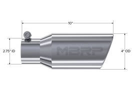 Exhaust Tip 4 Inch O.D. Angled Rolled End 2 3/4 Inch Inlet 10 Inch Length T304 Stainless Steel MBRP