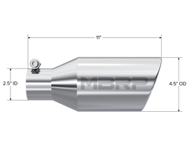 Exhaust Tip 4 1/2 Inch O.D. Single Wall Angle Rolled End 2.5 Inch Inlet 11 Inch Length T304 Stainless Steel MBRP