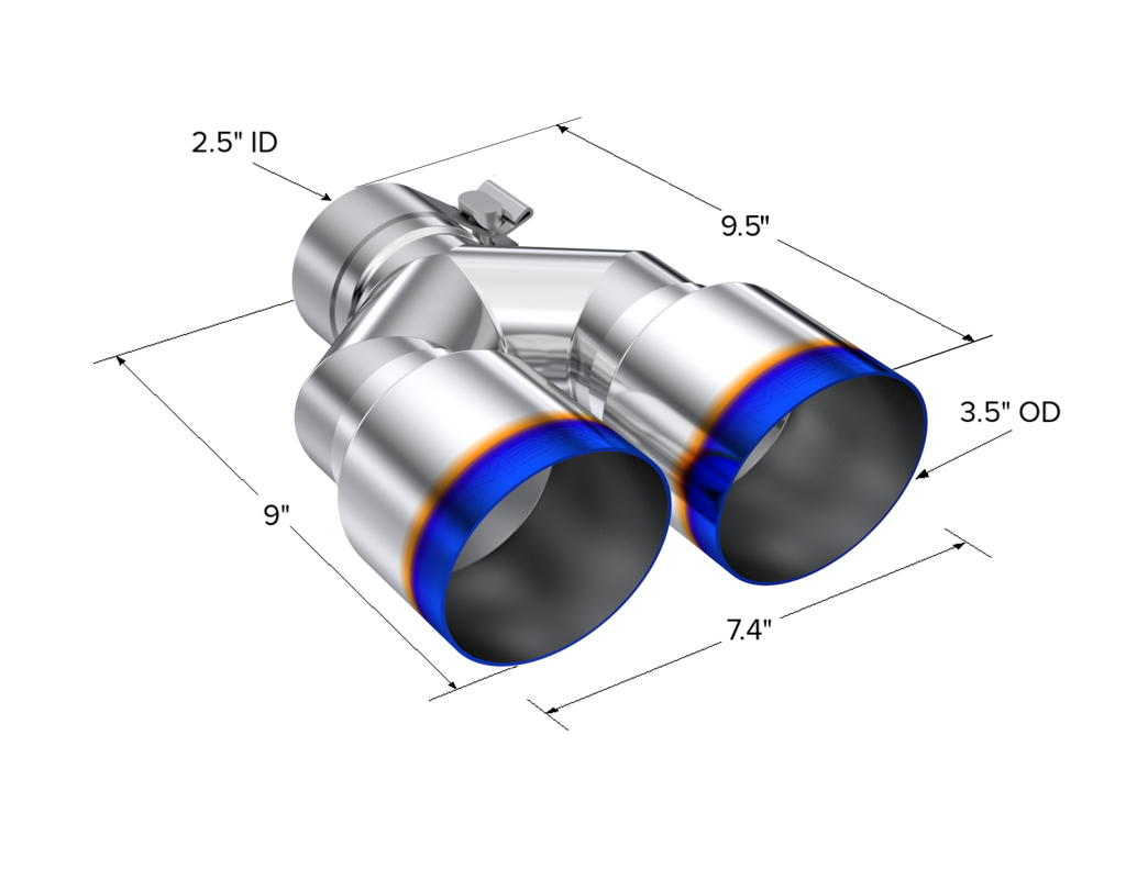 T304 Stainless Steel Burnt End Tip 2.5 Inch ID Dual 3.5 Inch OD Out 9.5 Inch Length Single Wall MBRP