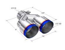 Load image into Gallery viewer, T304 Stainless Steel Burnt End Tip 2.5 Inch ID Dual 3.5 Inch OD Out 9.5 Inch Length Single Wall MBRP