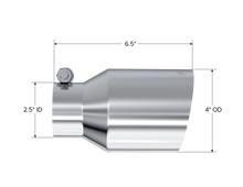 Load image into Gallery viewer, T304 Stainless Steel Tip 2.5 Inch ID 4 Inch OD Single Wall Angle Cut 6.5 Inch Length MBRP