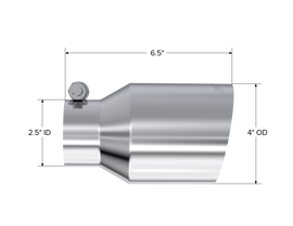 T304 Stainless Steel Tip 2.5 Inch ID 4 Inch OD Single Wall Angle Cut 6.5 Inch Length MBRP