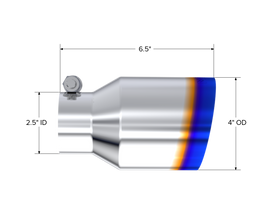 T304 Stainless Steel Burnt End Tip Pro Series 2.5 Inch ID 4 Inch OD Single Wall Angle Cut 6.5 Inch Length MBRP