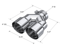 Load image into Gallery viewer, T304 Stainless Steel Tip 3.0 Inch ID 4.0 Inch OD Dual Out 9.87 Inch Length Dual Wall MBRP