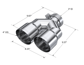 T304 Stainless Steel Tip 3.0 Inch ID 4.0 Inch OD Dual Out 9.87 Inch Length Dual Wall MBRP