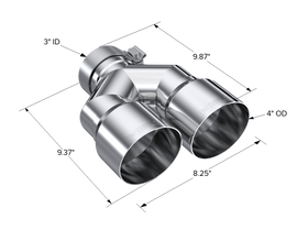 T304 Stainless Steel Tip 3.0 Inch ID 4.0 Inch OD Dual Out 9.87 Inch Length Dual Wall MBRP