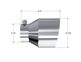 T304 Stainless Steel Tip 3 inch ID 5 inch OD Out 6.5 inch Length Angle Cut Single Wall MBRP