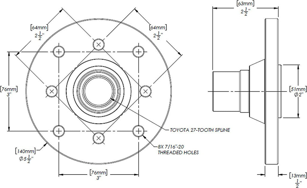27-Spline 1310 and 1350 Series Drilled Differential Flange with Dust Shield Trail Gear