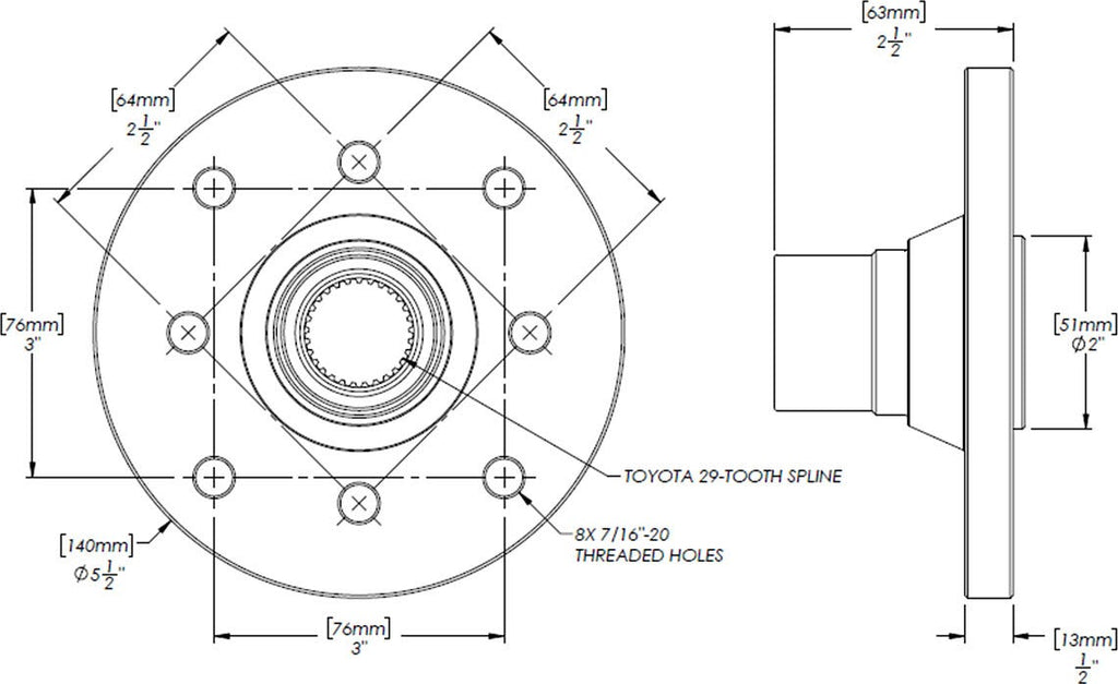 29-Spline 1310 and 1350 Series Drilled Differential Flanges with Dust Shield Trail Gear