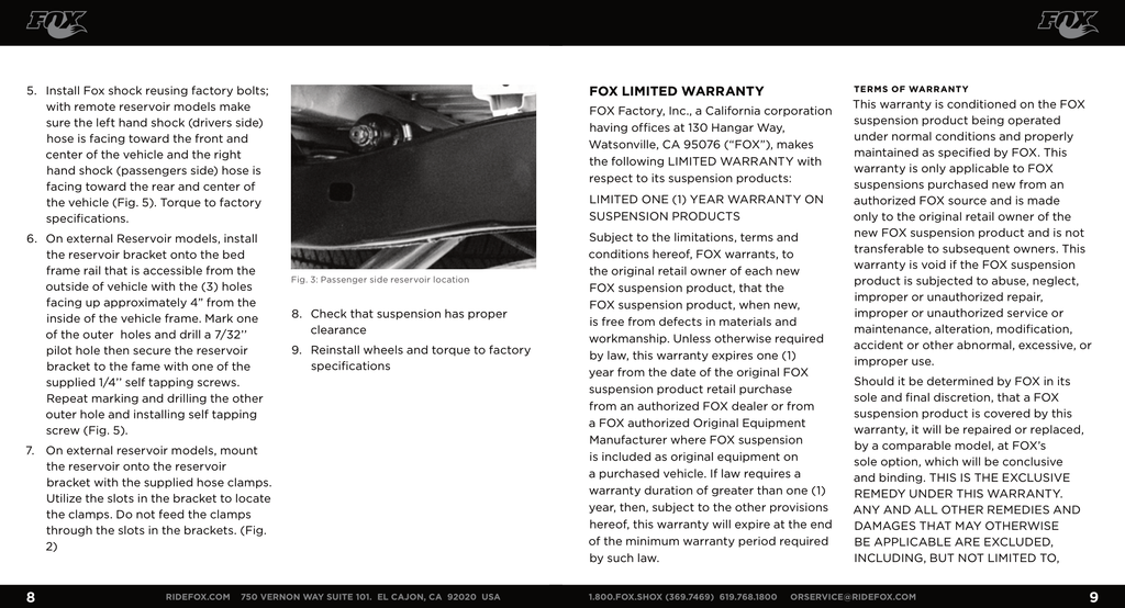 Fox 2.0 Performance Series 4.63in. IFP Coilover Shock Set | 0-1.5in. Lift | 2005 - 2024 Toyota Hilux 4WD