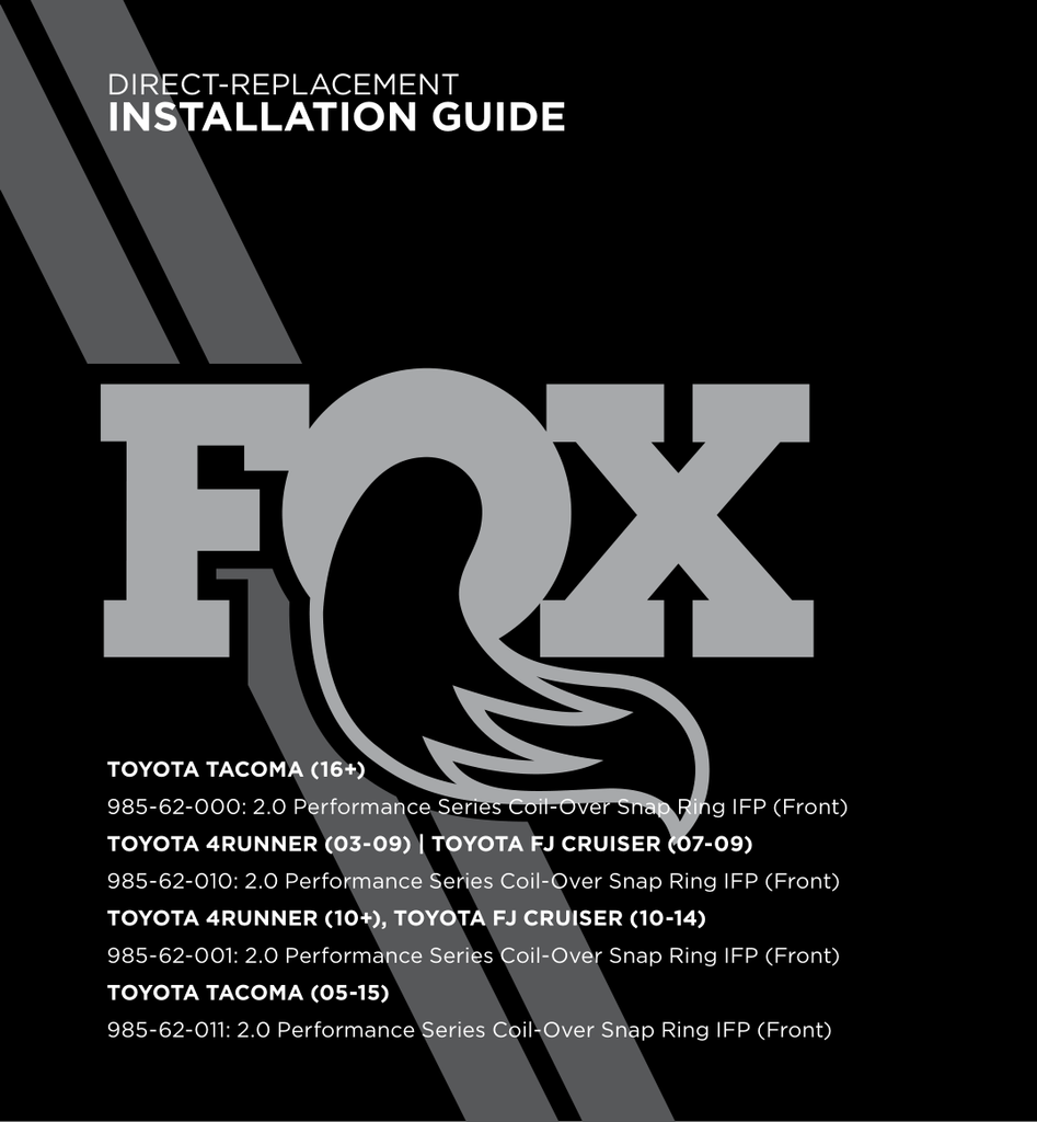 Fox Performance Series 2.0 Snap Ring Coilover IFP Shock (Spring Not incl) | 985-62-001 | Toyota 4Runner / FJ Cruiser & Lexus GX460