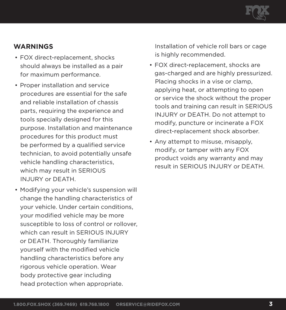 Fox Performance Series 2.0 Snap Ring Coilover IFP Shock (Spring Not incl) | 985-62-001 | Toyota 4Runner / FJ Cruiser & Lexus GX460