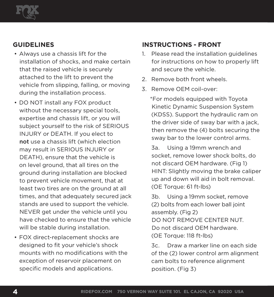 Fox Performance Series 2.0 Snap Ring Coilover IFP Shock (Spring Not incl) | 985-62-001 | Toyota 4Runner / FJ Cruiser & Lexus GX460