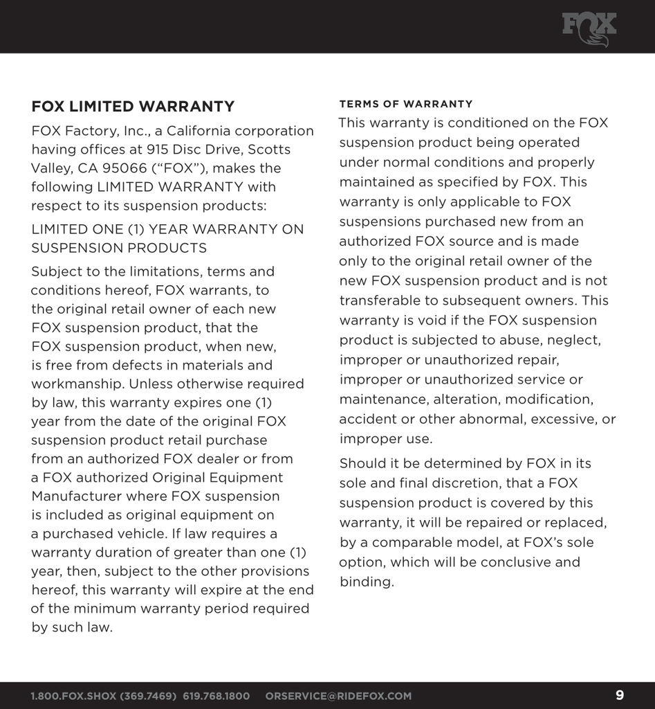 Fox Performance Series 2.0 Snap Ring Coilover IFP Shock (Spring Not incl) | 985-62-001 | Toyota 4Runner / FJ Cruiser & Lexus GX460
