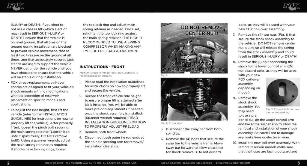 FOX 2.5 FACTORY RACE IFP COILOVER KIT | 883-02-021 | 2007 - 2021 TOYOTA TUNDRA 0 IN. - 2 IN. LIFT