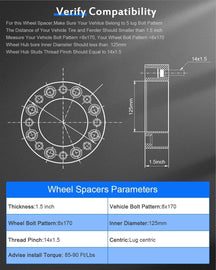 8x170 Lugcentric Wheel Spacers | 1.5in. Thick | 14mmx1.5 Studs | 03-05 Ford Excursion & 03-26 Ford Superduty F250 / F350